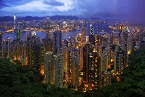 Aerial View Prints: View of Victoria Harbour, Kowloon and Hong Kong Island From Victoria Peak