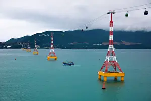 Building Prints: View of Vinpearl Land Cable Car and Hon Tre Island, Nha Trang, Vietnam