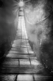 Visualize Fear suspension bridge concept of passing over to the other side Visualize Fear suspension bridge concept of passing over to the other side