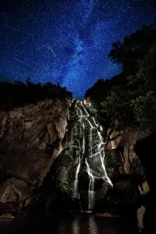 Waterfall under Perseids meteors