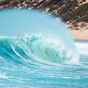 Ann Clarke Prints: Wave Curl, Pristine Beach with Crystal Clear Aqua Water, Eyre Peninsula. South Australia