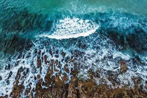 Ocean Wave Aerials Collection: Waves crashing on rocky coast, sea, ocean, aerial view