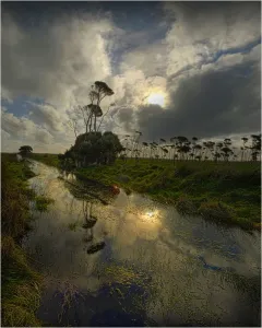 Accidents And Disasters Prints: After a wet winter many parts of the rural landscape on King Island are soggy and lagoons