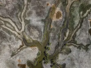 Abstract Aerial Art Prints: Wetlands in the Northern Territory photographed from a drone point of view, Australia