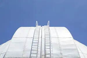 Images Dated 31st January 2021: White round roof of a old building structure with stairs up to the top against a clear