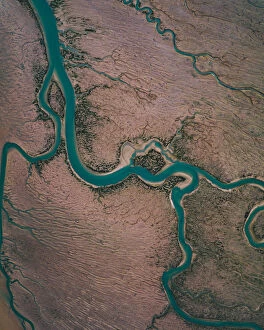Images Dated 8th July 2019: Winding river channel at low tide as seen from drones point of view, Lincolnshire