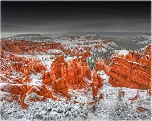 Winter and a mantle of snow in Bryce Canyon national park, Utah, USA