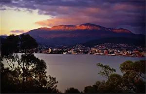 A winters dawn and views across the Derwent estuary to Hobart and Mount Wellington