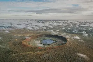 Images Dated 2023 June: Wolfe Creek Meteorite Crater photographed during the rainy season from an aerial perspective