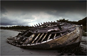 Wrecked fishing boat on the beach at Killiecrankie, Flinders Island, Bass Strait Wrecked fishing boat on the beach at Killiecrankie, Flinders Island, Bass Strait