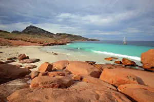John White Photos Prints: Yacht moored at Pearson Island. South Australia