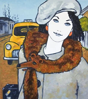 Art Collection: Young Woman Traveling and Wearing Fox Fur Oil Painting