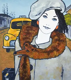 Leaving Prints: Young Woman Traveling and Wearing Fox Fur Oil Painting